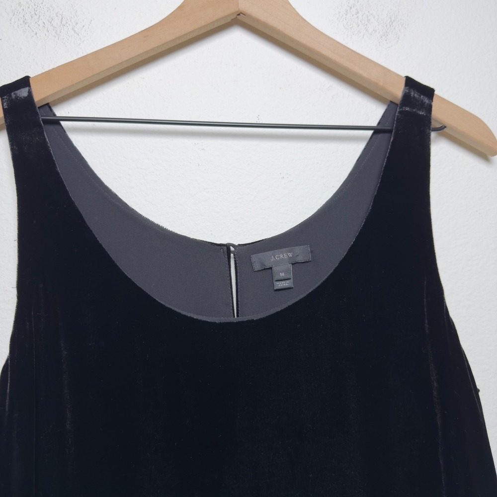 J. Crew Women Silk Velvet Tank Top M Black Whimsigoth Scoop Neck Sleeveless - Picture 2 of 8